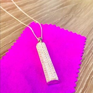 52.) New Simulated Diamond Bar Pendant Necklace
